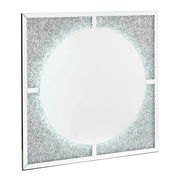 LED-Spiegel mit quadratischem Rahmen und rundem Spiegel, seitliche Perspektive