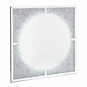 LED-Spiegel mit quadratischem Rahmen und rundem Spiegel, seitliche Perspektive