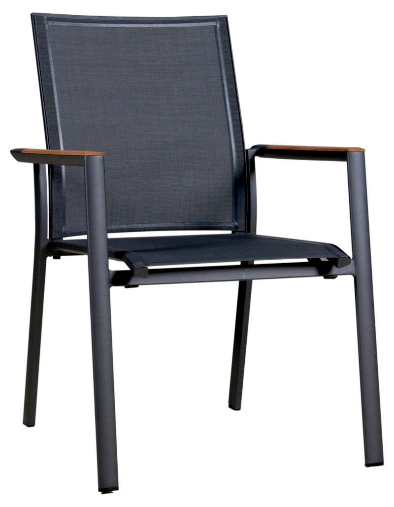 Zebra Stapelsessel FLY Moderner Stapelsessel mit Metallrahmen und Holzarmlehnen, seitliche Perspektive