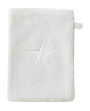 Weißer Kinderwaschlappen mit eingesticktem Sternmotiv, Vorderansicht