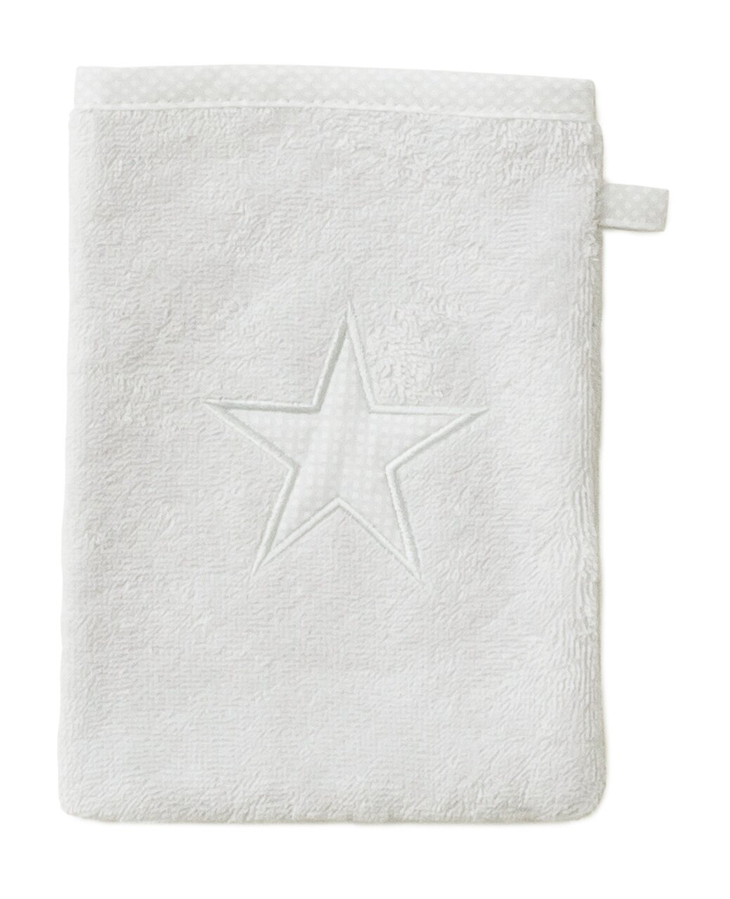 Weißer Kinderwaschlappen mit eingesticktem Sternmotiv, Vorderansicht