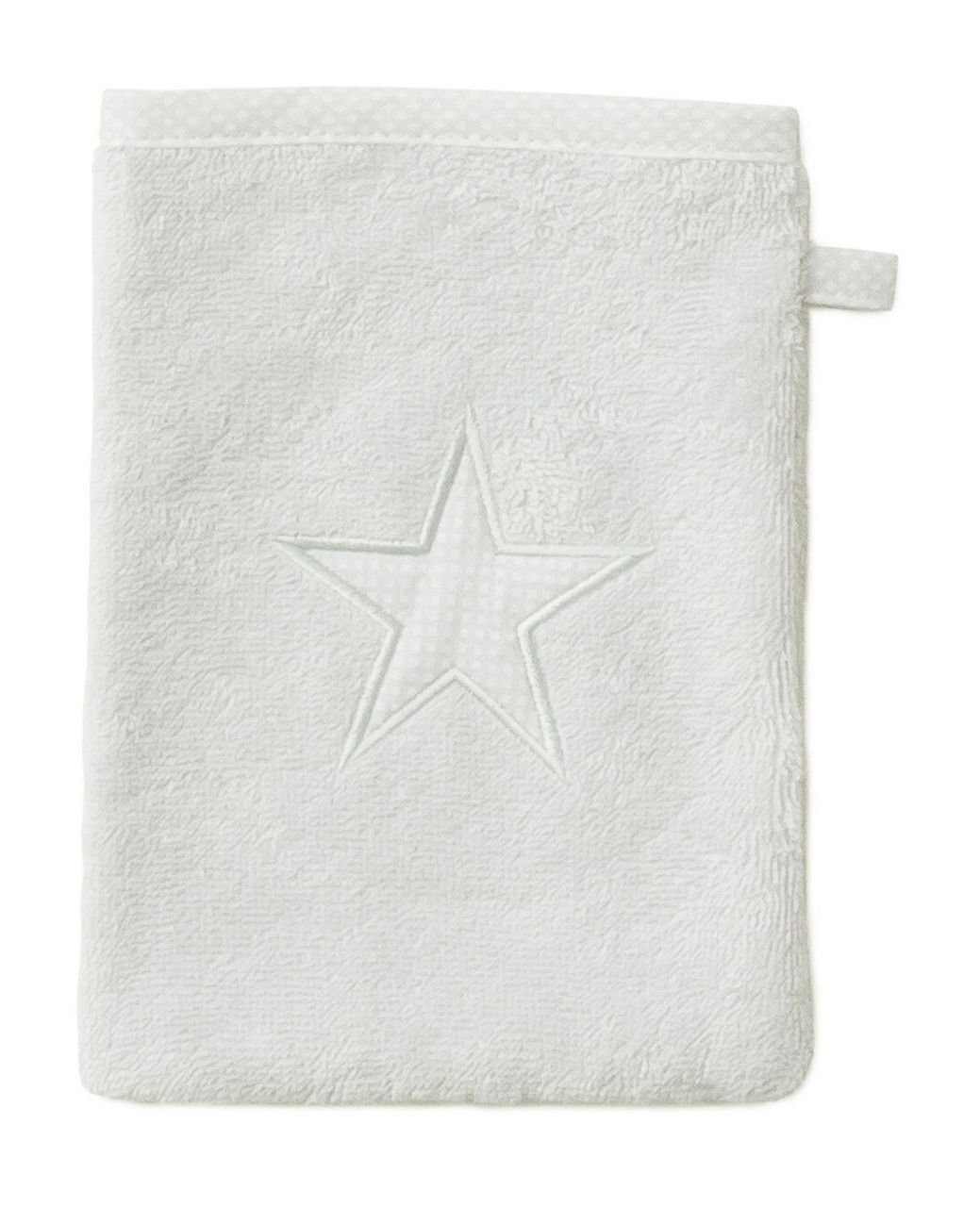 Weißer Kinderwaschlappen mit eingesticktem Sternmotiv, Vorderansicht