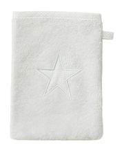 Weißer Kinderwaschlappen mit eingesticktem Sternmotiv, Vorderansicht