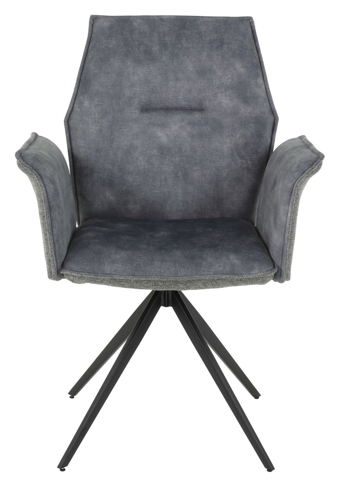 Grauer Armlehnstuhl mit modernem Design, Vorderansicht