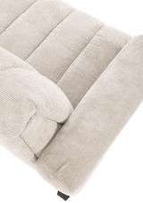 Nahaufnahme einer beigen 2er-Sitzbank mit weichem Stoffbezug, von oben betrachtet.