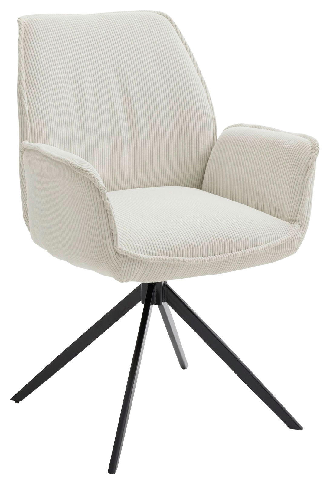 Musterring Armlehnstuhl MR TIAMA Moderner Armlehnstuhl mit cremefarbenem Cordbezug und schwarzem Metallgestell, seitliche Perspektive