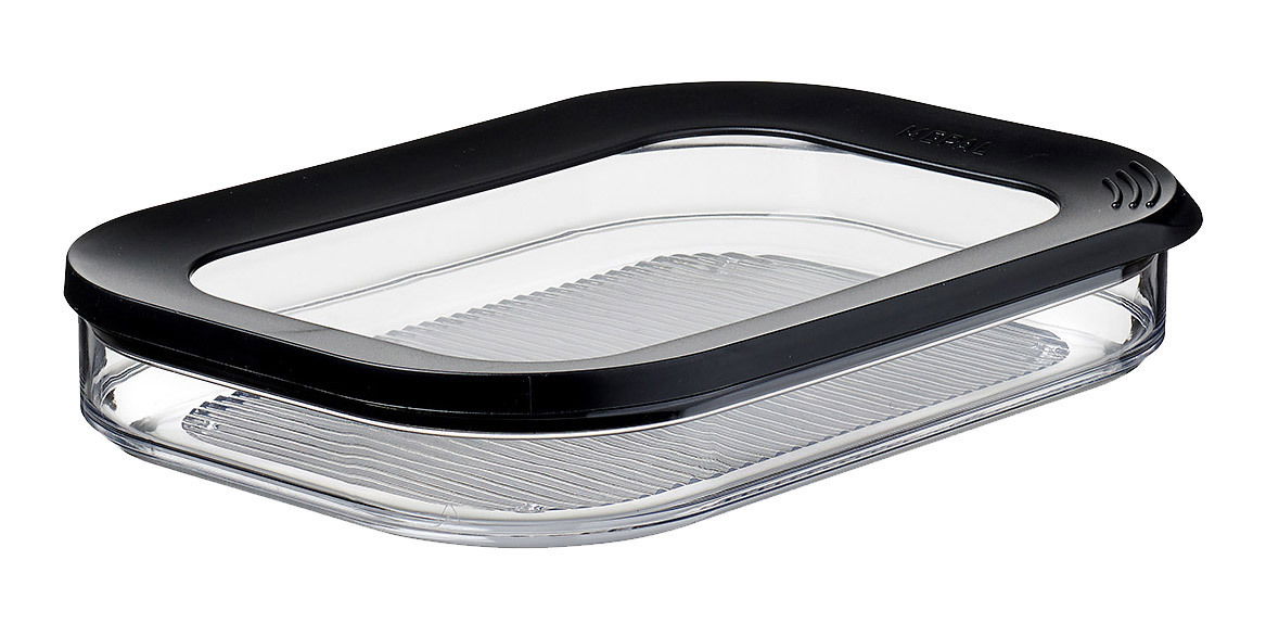 Mepal Aufschnittdose MODULA Rechteckige Aufschnittdose mit schwarzem Deckel, seitliche Perspektive