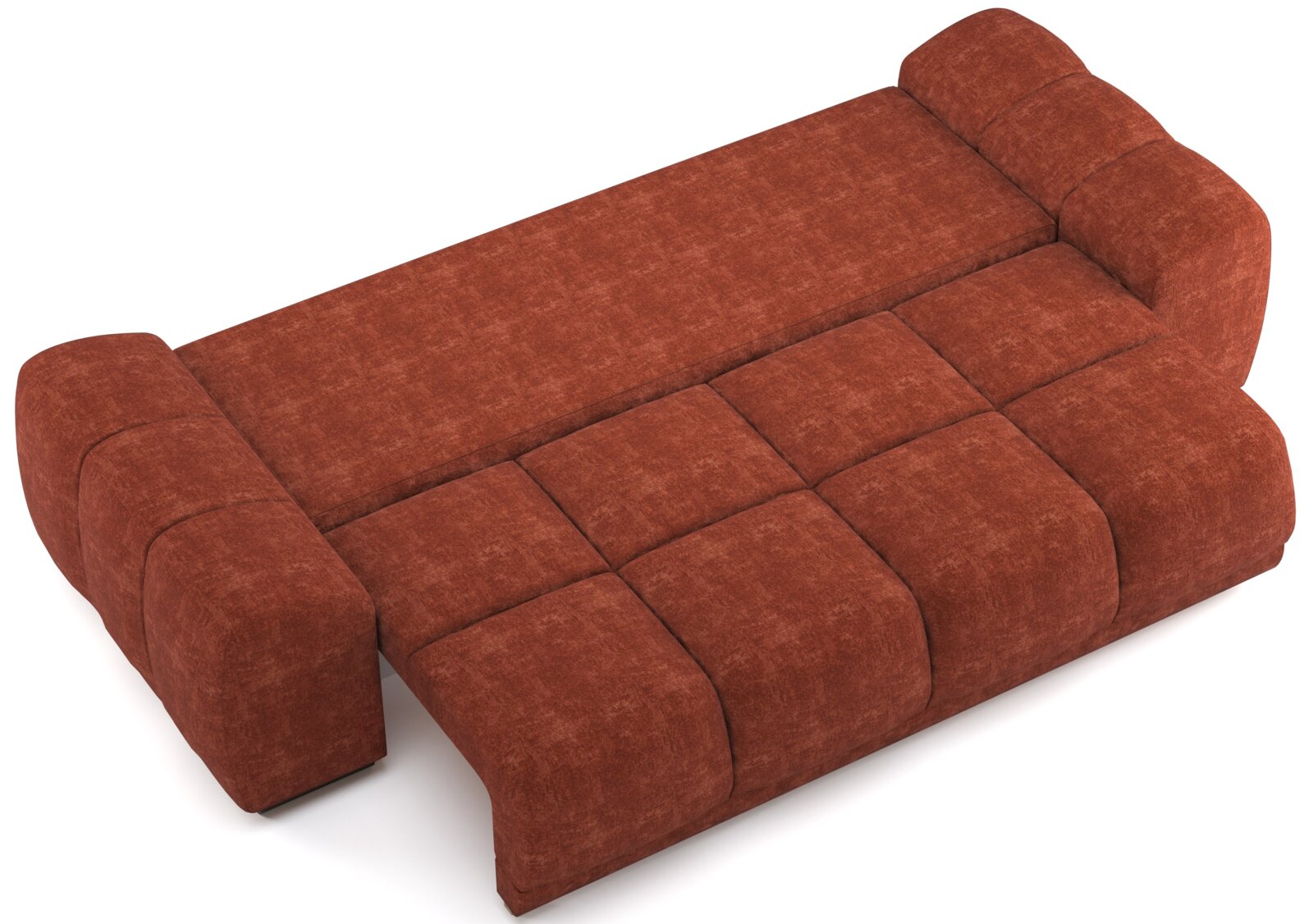 Rode functionele bank in liggende positie, gezien vanuit vogelperspectief