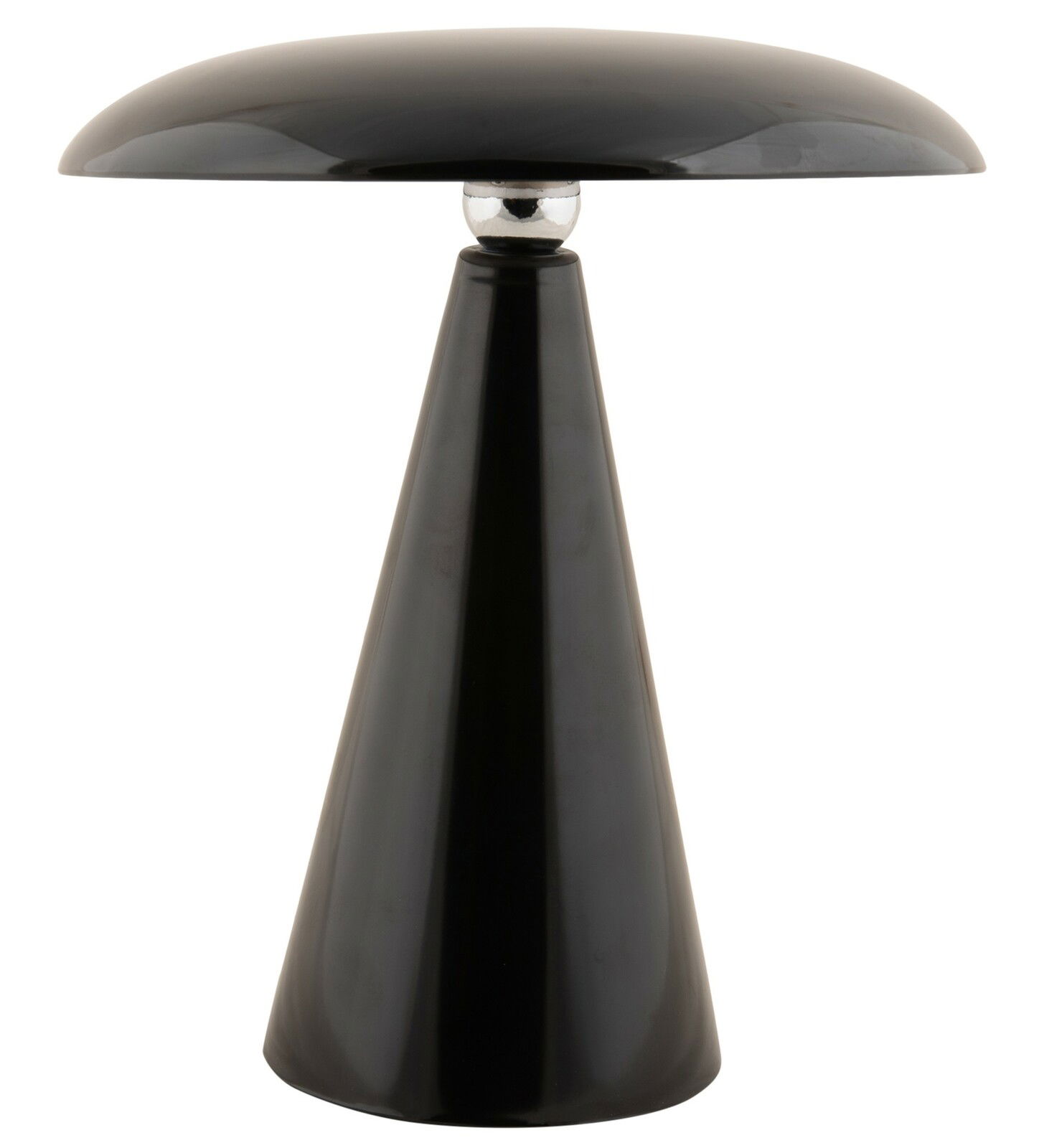 Schwarze LED Akku Tischleuchte in konischer Form, seitliche Perspektive