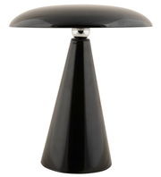 Schwarze LED Akku Tischleuchte in konischer Form, seitliche Perspektive