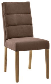 Brauner Polsterstuhl mit Holzbeinen, seitliche Perspektive