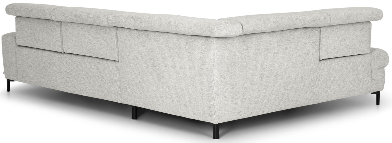 Rundecke (L) in hellgrauem Stoff, Rückansicht mit schwarzem Metallfuß