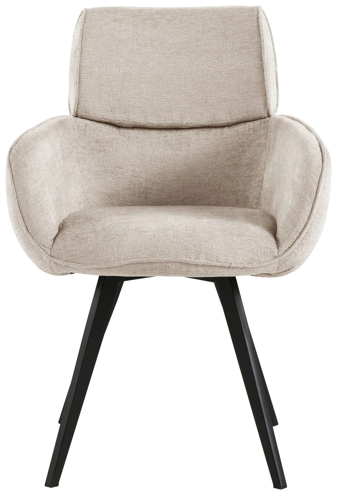 Beiger Armlehnstuhl mit schwarzem Metallgestell, Frontalansicht
