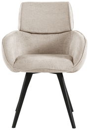 Beiger Armlehnstuhl mit schwarzem Metallgestell, Frontalansicht