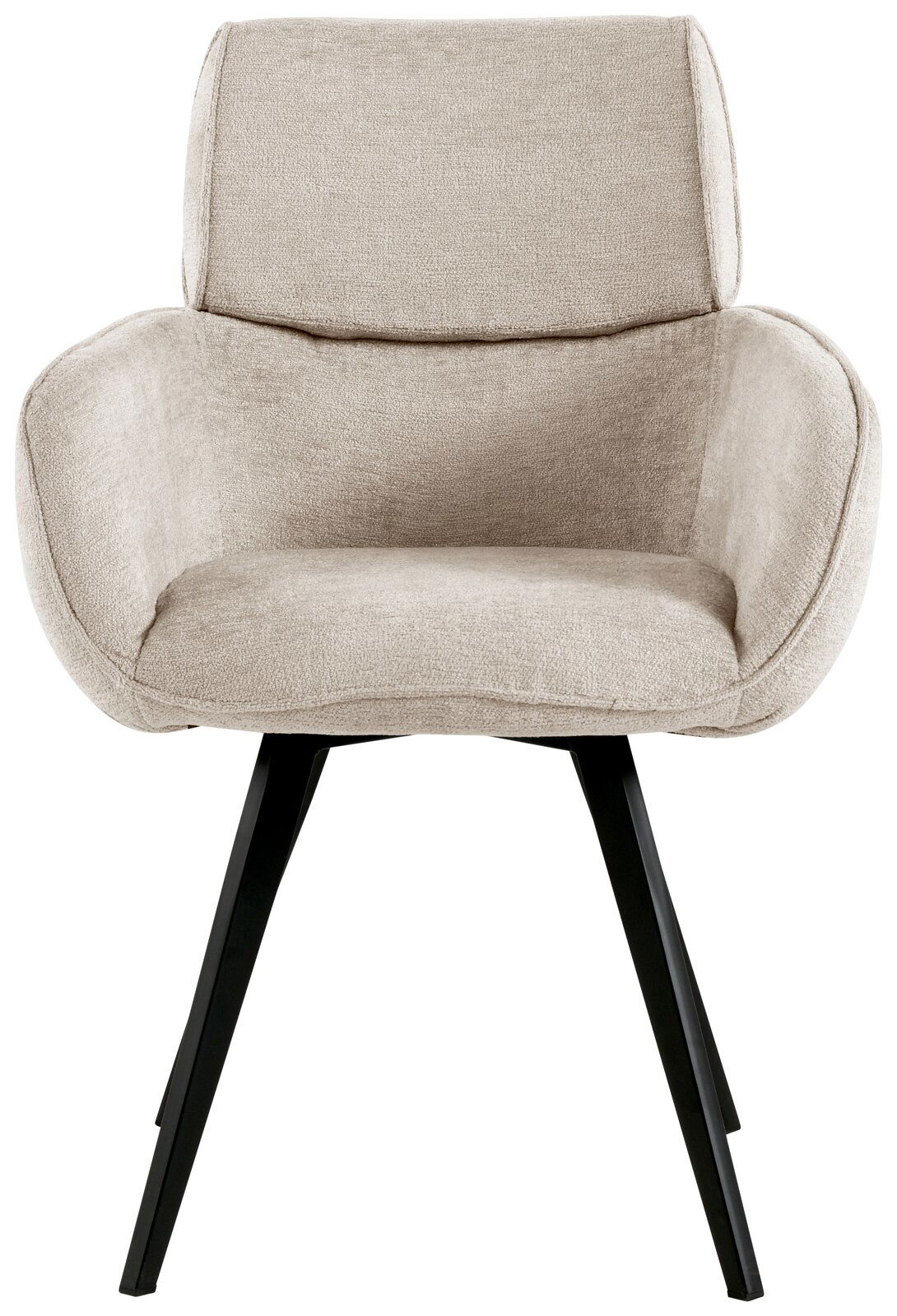 Beiger Armlehnstuhl mit schwarzem Metallgestell, Frontalansicht