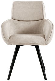 Beiger Armlehnstuhl mit schwarzem Metallgestell, Frontalansicht