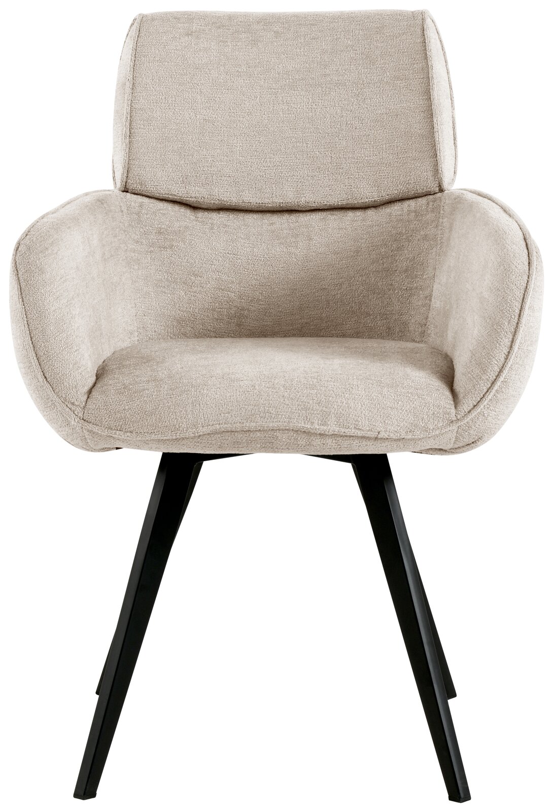 Beiger Armlehnstuhl mit schwarzem Metallgestell, Frontalansicht