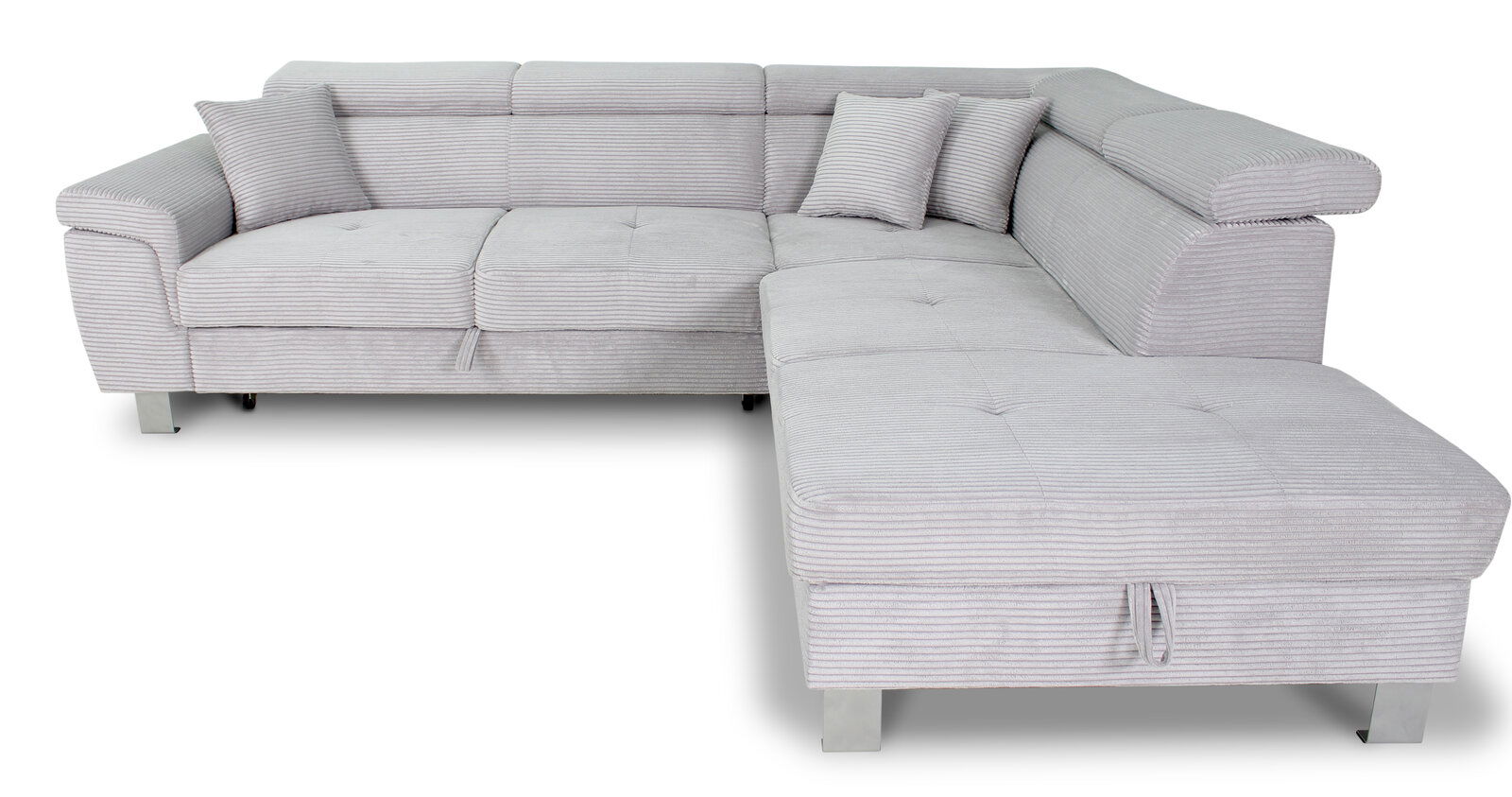 Graues Ecksofa mit zwei Kissen, Vorderansicht