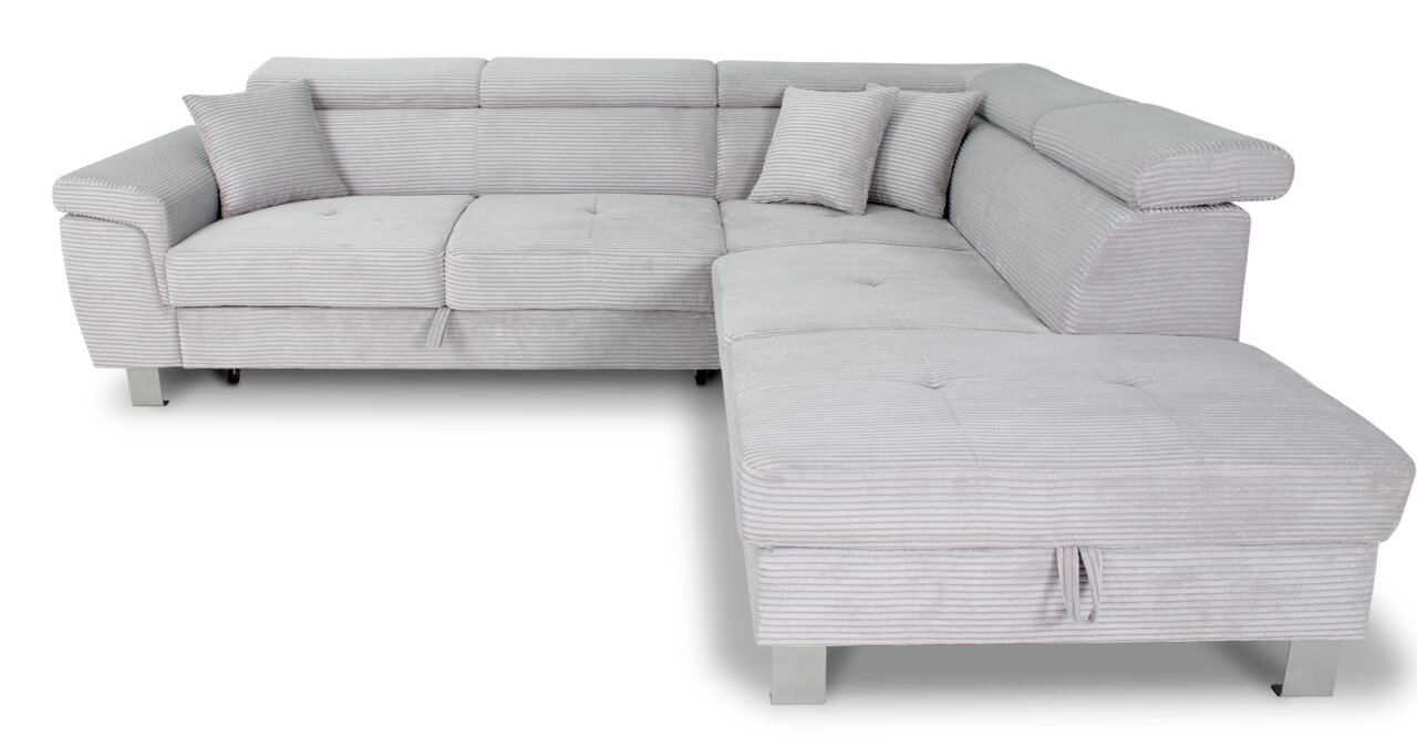 Graues Ecksofa mit zwei Kissen, Vorderansicht