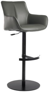 Moderner Barhocker YUKI in grauem Leder mit schwarzem Metallgestell, seitliche Perspektive