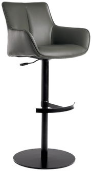 Moderner Barhocker YUKI in grauem Leder mit schwarzem Metallgestell, seitliche Perspektive