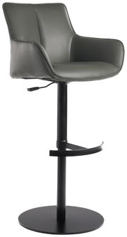Moderner Barhocker YUKI in grauem Leder mit schwarzem Metallgestell, seitliche Perspektive