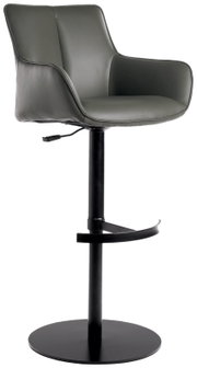 Moderner Barhocker YUKI in grauem Leder mit schwarzem Metallgestell, seitliche Perspektive
