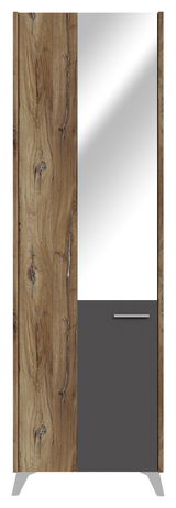 Garderobenschrank mit Holzoptik und Spiegel, Frontalansicht