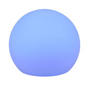 Runde, blaue Solar-Außenleuchte MELO aus seitlicher Perspektive