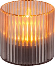 Zylindrische Solarleuchte mit geriffeltem Glasdesign, warmes Licht, Frontalansicht