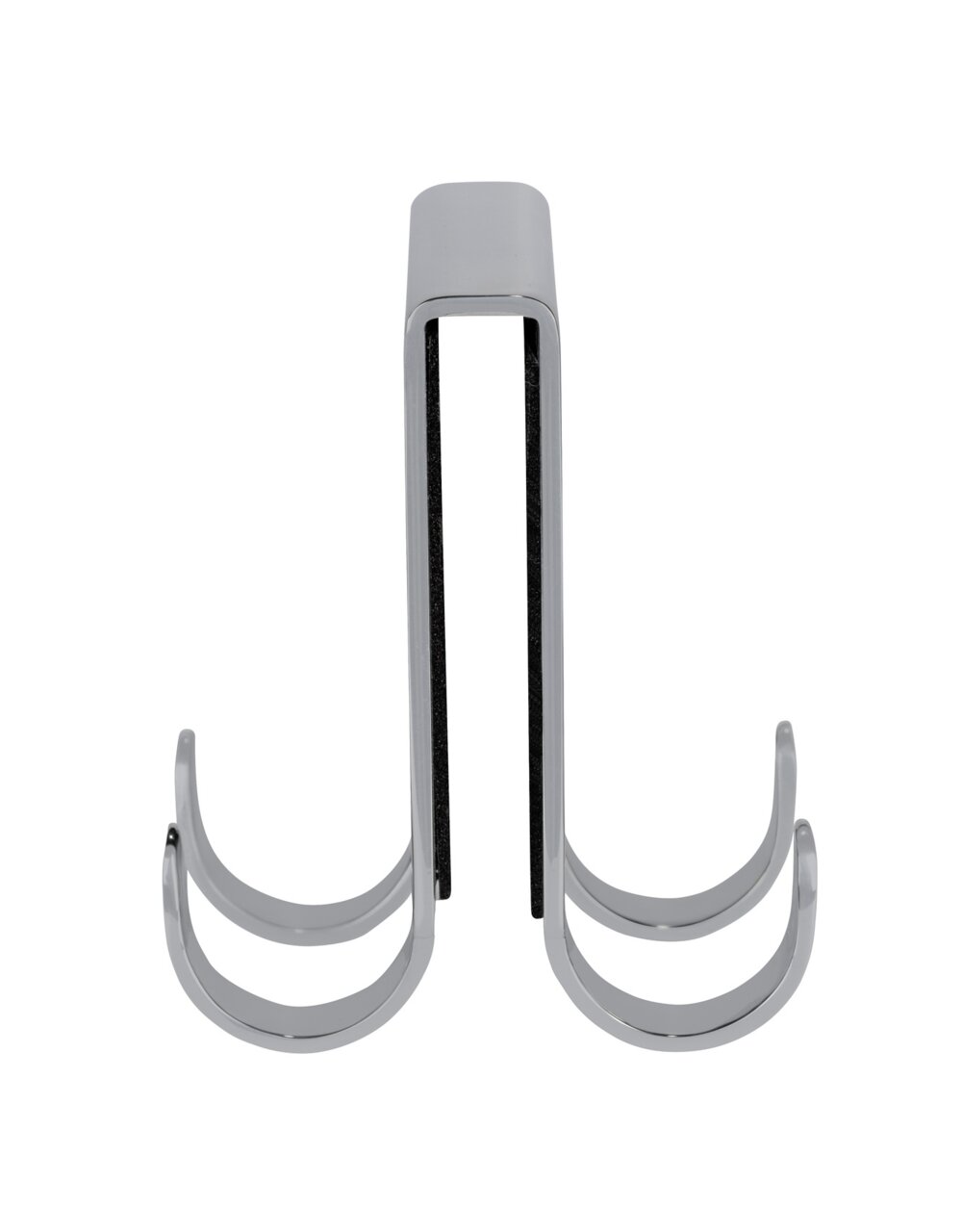 Edelstahl Doppel-Duschhaken in Vorderansicht, modernes Design mit zwei Haken.