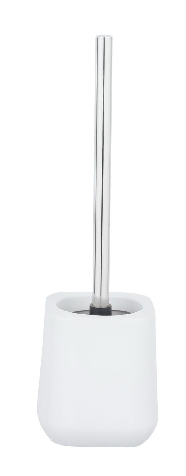 Keramik WC-Garnitur Adine in Weiß, frontal abgebildet mit schlichtem Design und Edelstahlgriff.