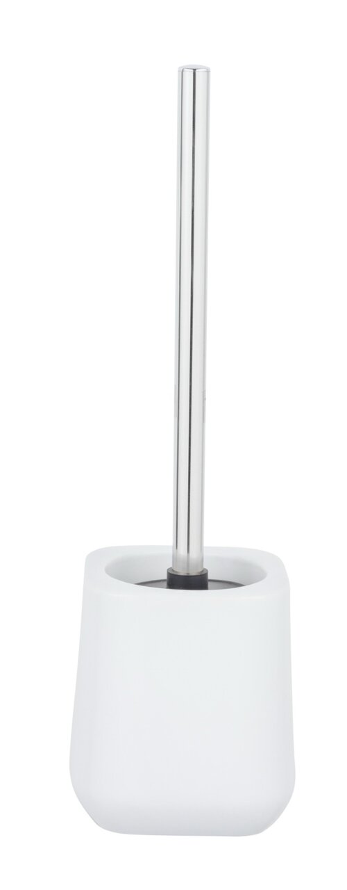 Keramik WC-Garnitur Adine in Weiß, frontal abgebildet mit schlichtem Design und Edelstahlgriff.