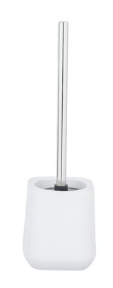 Keramik WC-Garnitur Adine in Weiß, frontal abgebildet mit schlichtem Design und Edelstahlgriff.