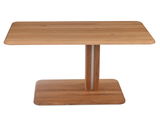 Moderner Couchtisch aus Holz mit rechteckiger Tischplatte und zentralem Standfuß, Frontalansicht.