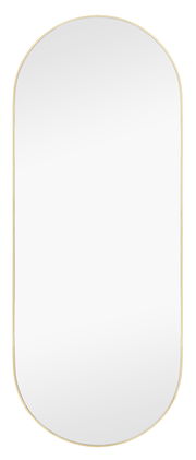 Ovaler Spiegel mit goldfarbenem Rahmen, frontal abgebildet.