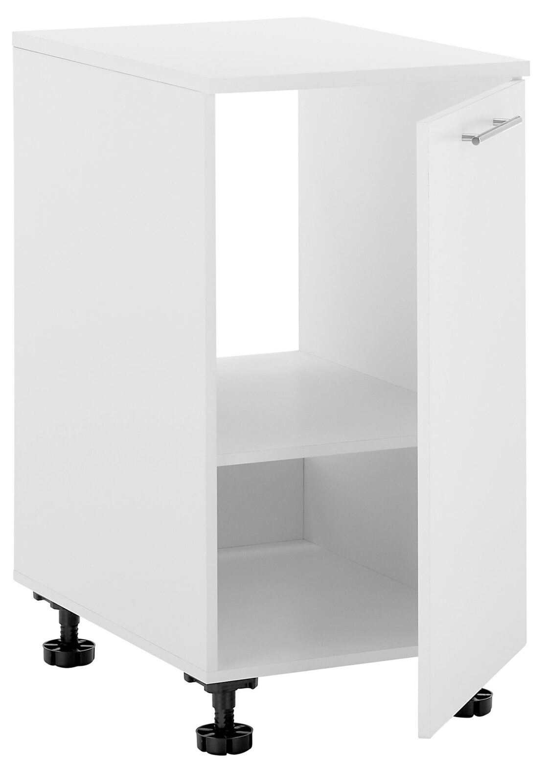 XORA Spülenunterschrank PRIMUS Weißer Spülenunterschrank mit offener Tür, seitliche Perspektive