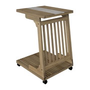 Moderner Beistelltisch aus Holz mit Rollen, seitliche Perspektive