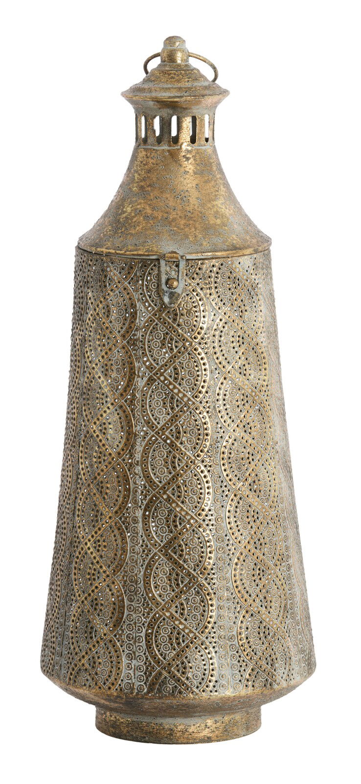 Light&Living Windlicht SANYA 45cm Antikes Windlicht aus Metall mit filigranem Muster, seitliche Perspektive