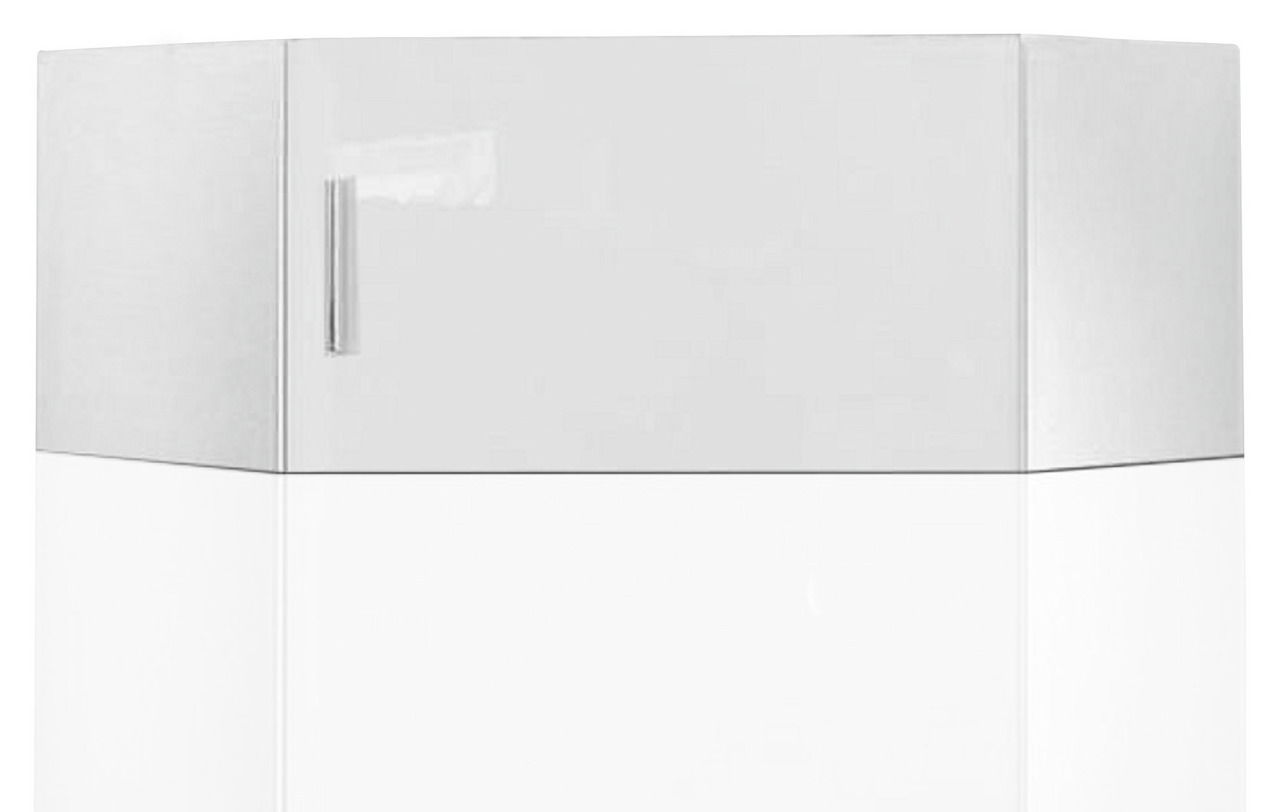XORA Eckaufsatz T54 MALTA Eckaufsatzschrank in Weiß mit glänzender Oberfläche, frontal und leicht von der Seite betrachtet
