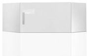 Eckaufsatzschrank in Weiß mit glänzender Oberfläche, frontal und leicht von der Seite betrachtet