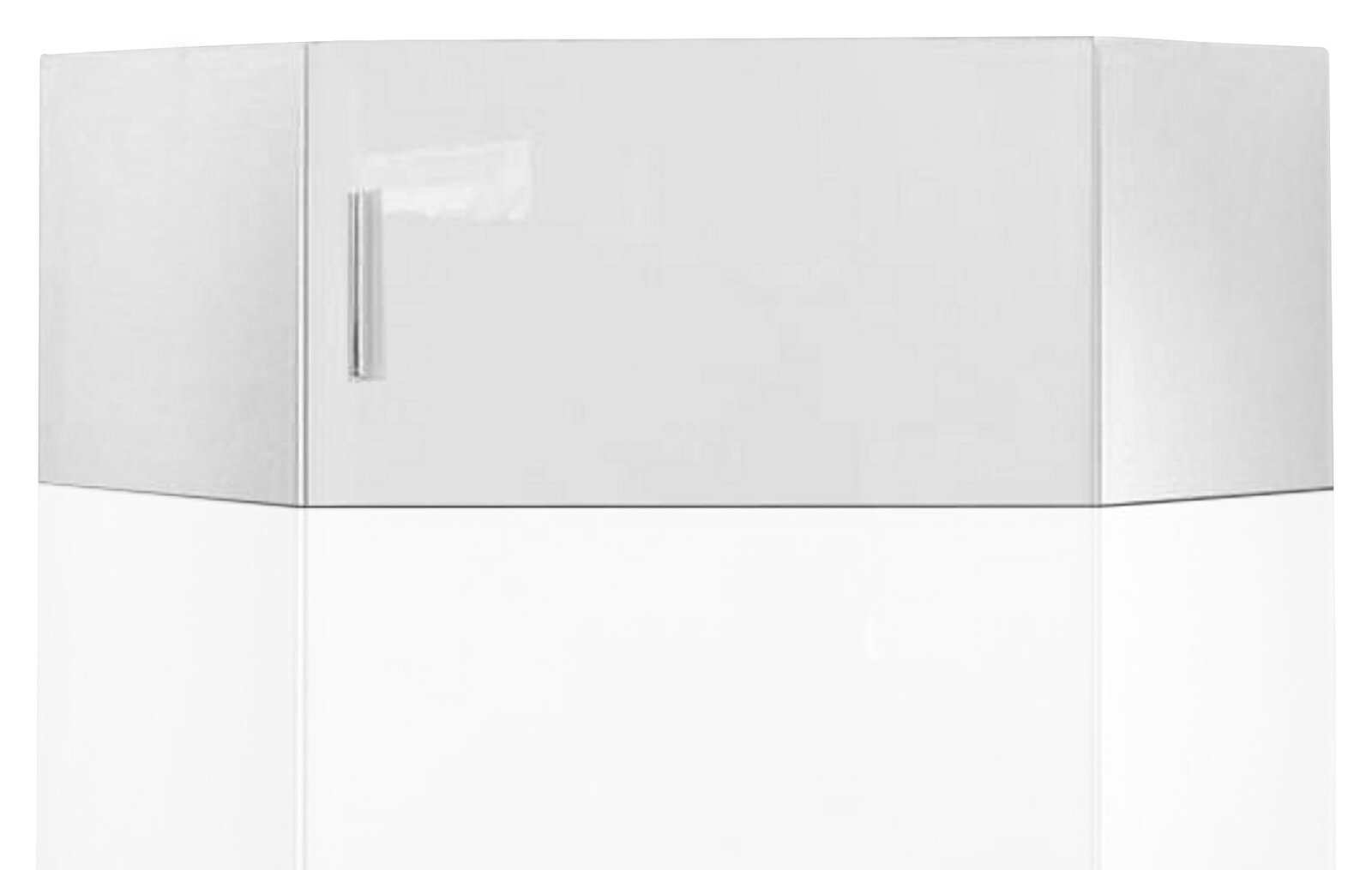 XORA Eckaufsatz T54 MALTA Eckaufsatzschrank in Weiß mit glänzender Oberfläche, frontal und leicht von der Seite betrachtet