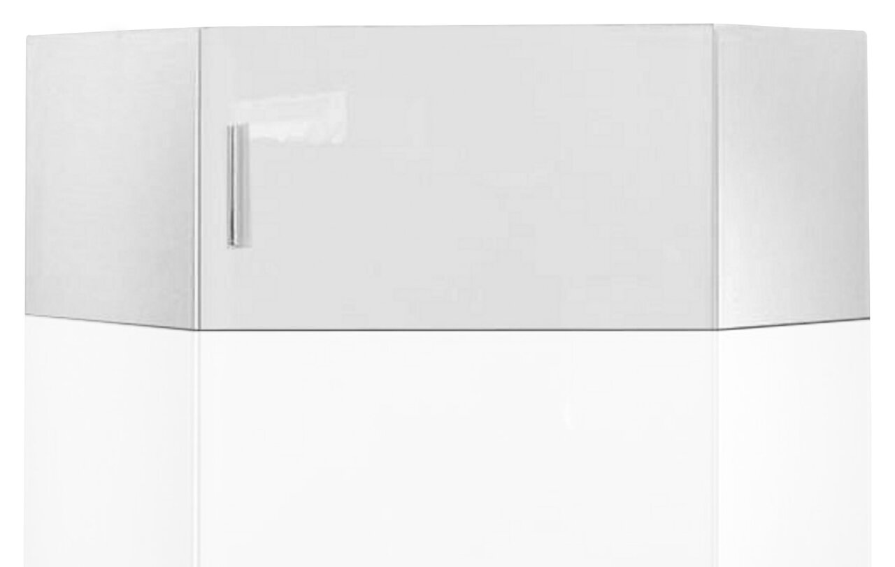 XORA Eckaufsatz T54 MALTA Eckaufsatzschrank in Weiß mit glänzender Oberfläche, frontal und leicht von der Seite betrachtet
