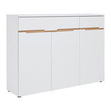 Weiße Kommode mit drei Türen und einer Schublade, Frontansicht