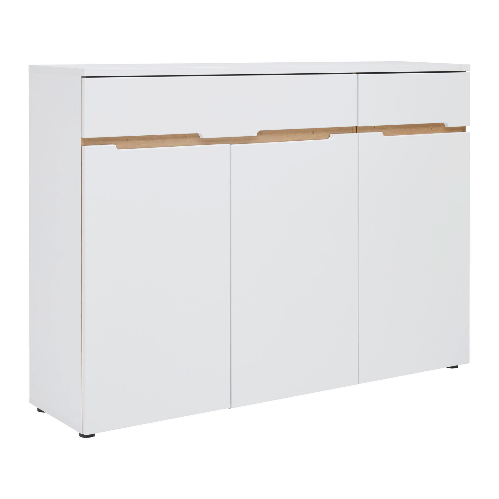 Weiße Kommode mit drei Türen und einer Schublade, Frontansicht