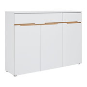 Weiße Kommode mit drei Türen und einer Schublade, Frontansicht