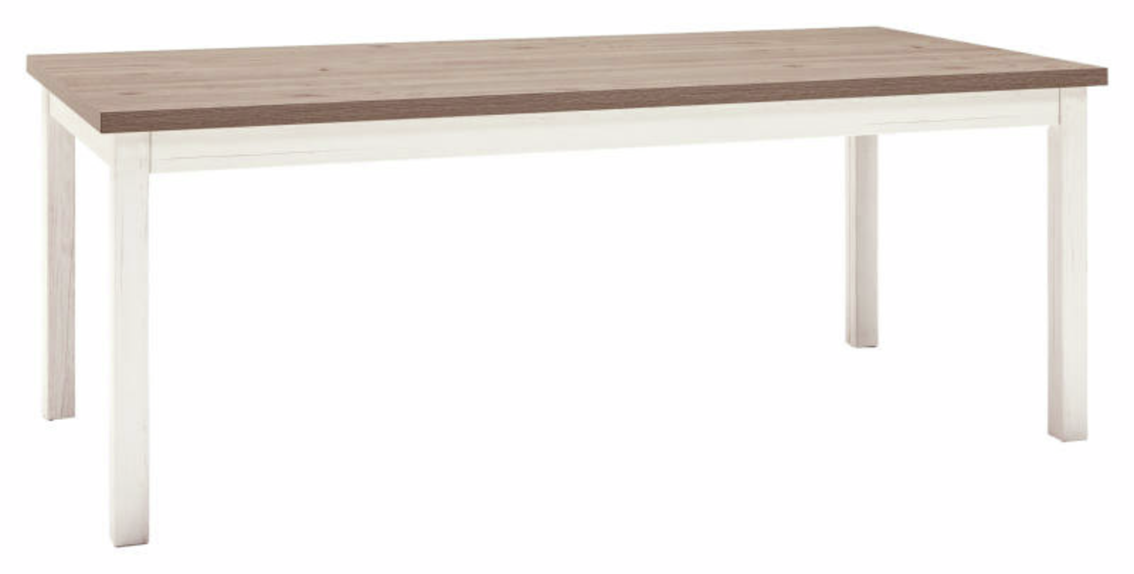 Set one by Musterring Esstisch SET ONE YORK Moderner Esstisch mit Holzplatte und weißen Beinen, seitliche Perspektive