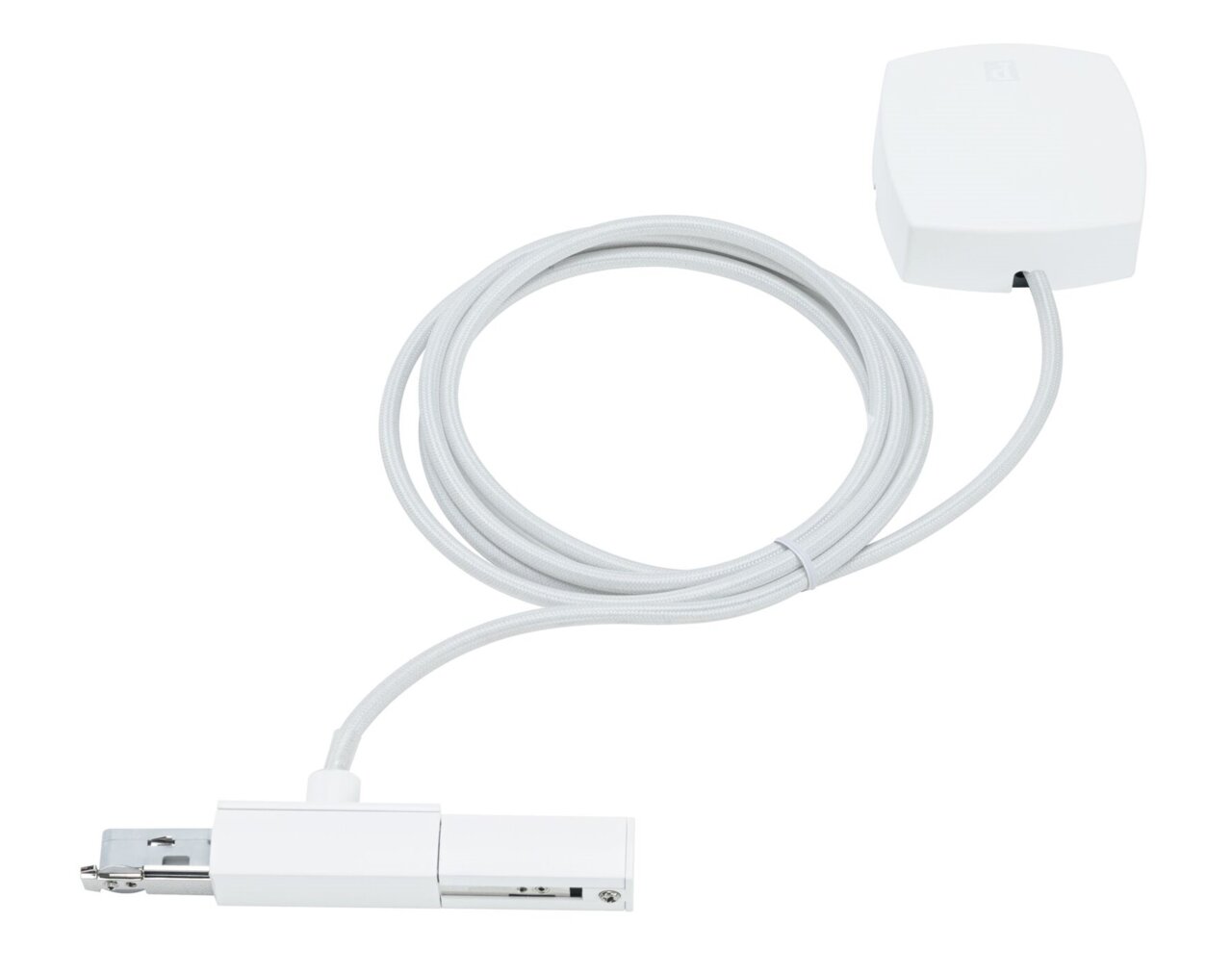 Weiße Stromeinspeisung mit Kabel, von oben betrachtet