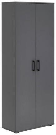 Grauer XL-Schuhschrank mit zwei Türen und schwarzen Griffen, seitliche Perspektive