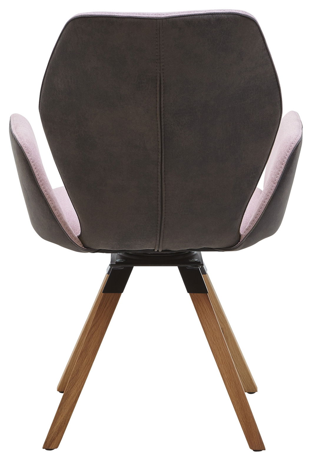 Rückansicht eines Valnatura Armlehnenstuhls PIANO mit dunkler Rückenlehne und Holzbeinen.